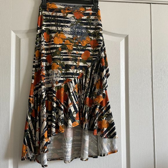 LuLaRoe Dresses & Skirts - Lularoe Womens Floral Print Wrap Midi Ruffle Hi-Lo Skirt Size L